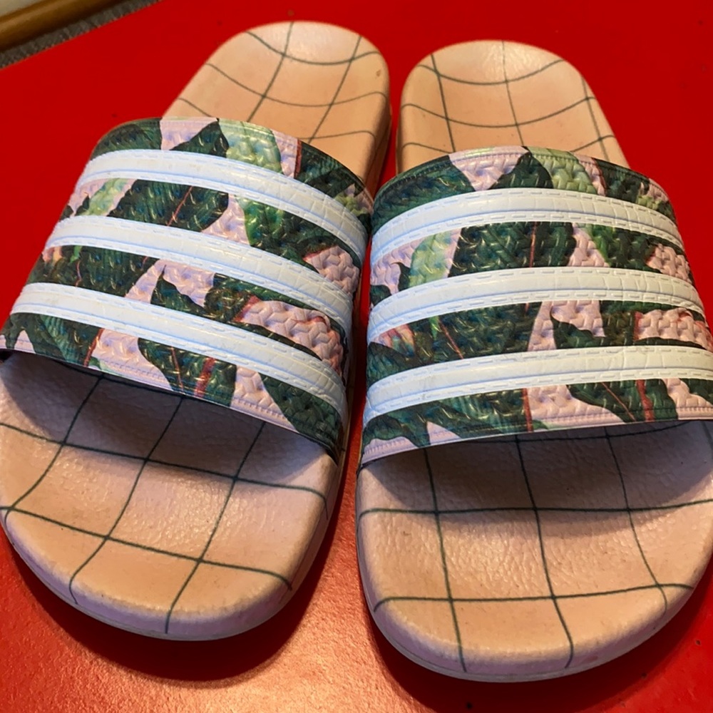 Floral Adidas slides (runs big!)